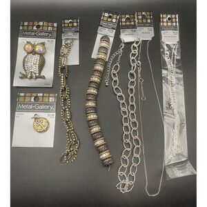 Metal Gallery Jewelry Craft Lot of 7 Pcs NOS 2007 Owl Brooch Bracelets Necklaces